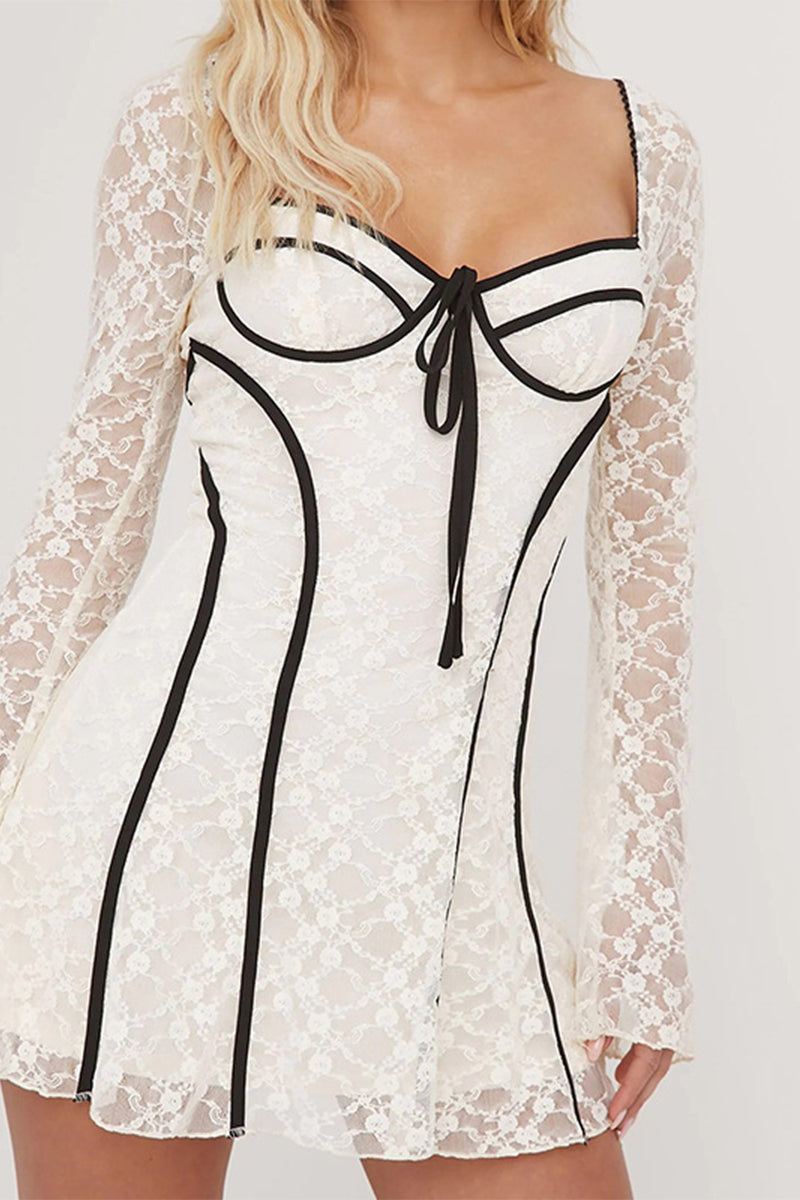 Sexy Lace Lace Up Patchwork Square Neck A Line Dresses