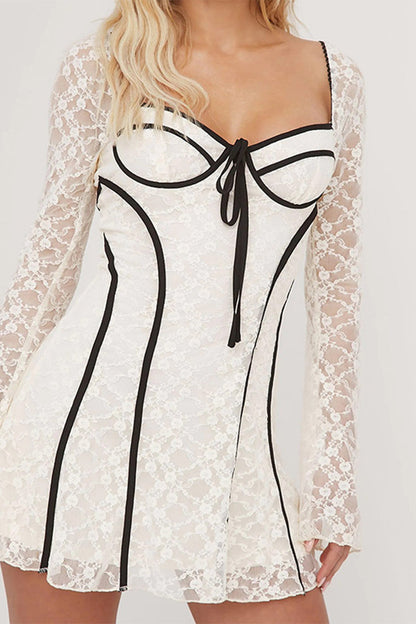 Sexy Lace Lace Up Patchwork Square Neck A Line Dresses