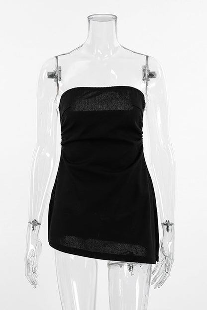 Sexy Solid Color Slit Zipper Strapless Tops