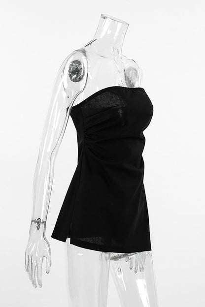 Sexy Solid Color Slit Zipper Strapless Tops