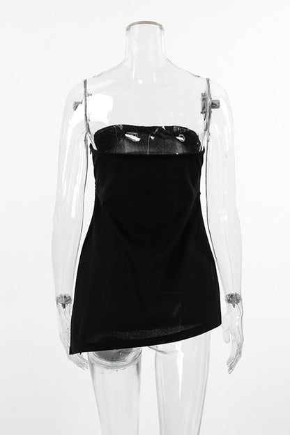 Sexy Solid Color Slit Zipper Strapless Tops