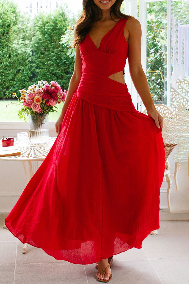 Sexy  Hollow Out V Neck Sleeveless Dresses