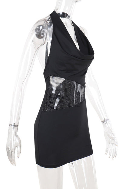 Sexy Lace Up Backless Mesh Halter Wrapped Skirt Dresses