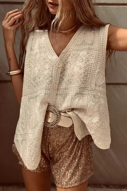 Chalecos casuales con cuello en V y botones bordados