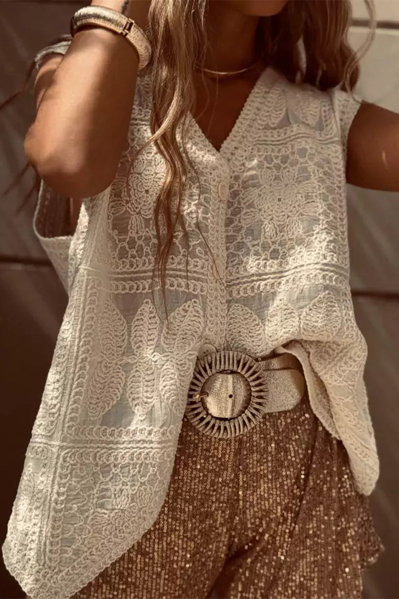 Chalecos casuales con cuello en V y botones bordados