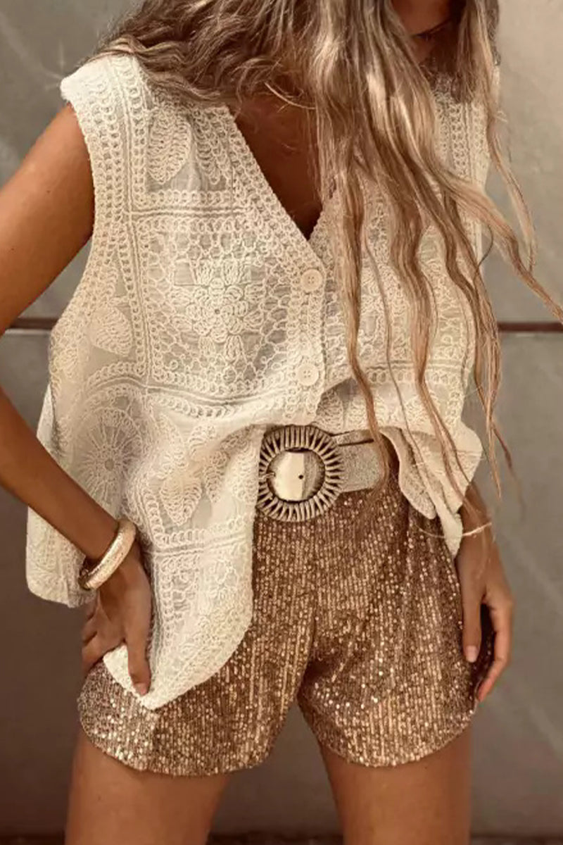 Chalecos casuales con cuello en V y botones bordados