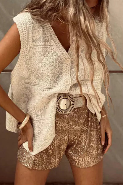 Casual Buttons Embroidery V Neck Waistcoats