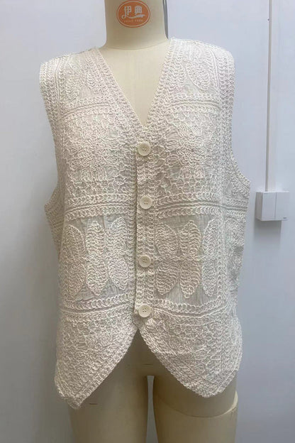 Casual Buttons Embroidery V Neck Waistcoats