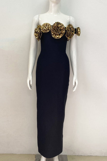 Elegant Slit Flower Shape Oblique Collar Long Dresses