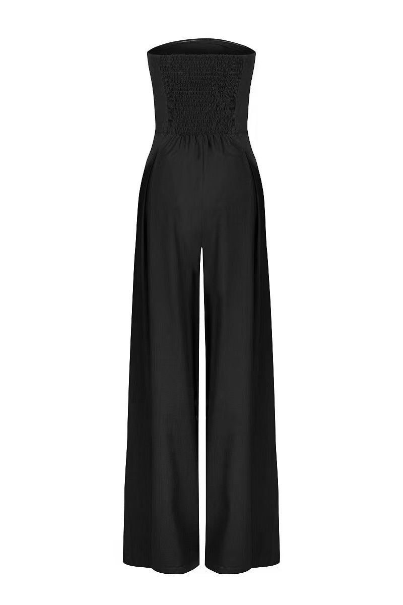 Casual Pocket Patchwork Backless Strapless Loose Jumpsuits(3 Colors)
