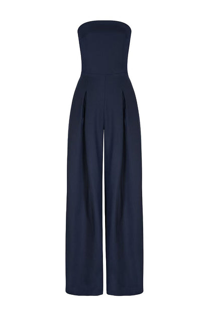 Casual Pocket Patchwork Backless Strapless Loose Jumpsuits(3 Colors)