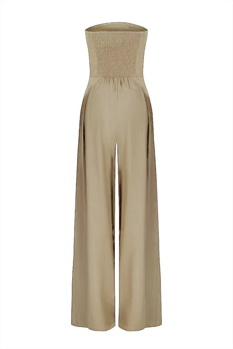 Casual Pocket Patchwork Backless Strapless Loose Jumpsuits(3 Colors)