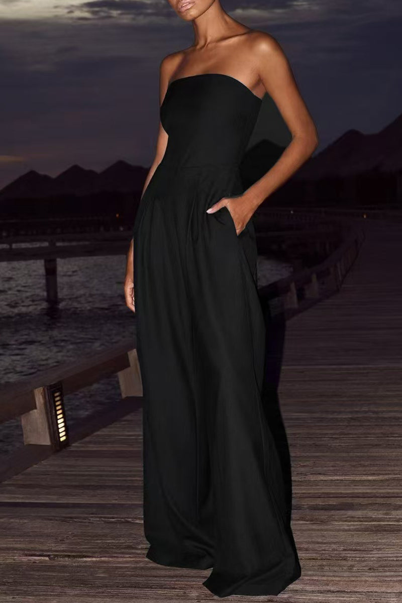 Mono holgado informal con bolsillos y parches, sin espalda y sin tirantes (3 colores)