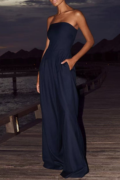 Mono holgado informal con bolsillos y parches, sin espalda y sin tirantes (3 colores)