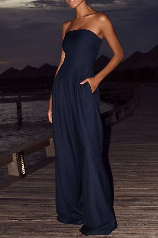 Mono holgado informal con bolsillos y parches, sin espalda y sin tirantes (3 colores)