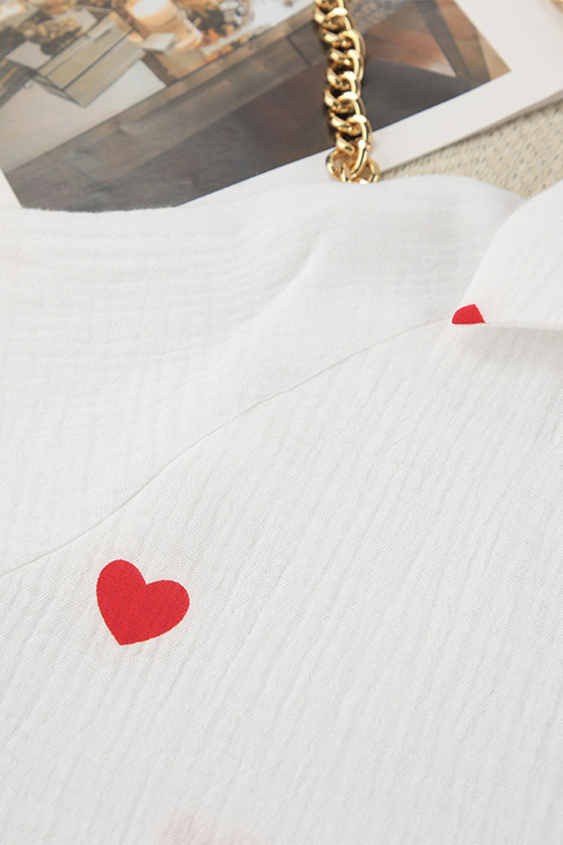 Casual Love Print Patchwork Ruffle V Neck Long Sleeve Two Pieces