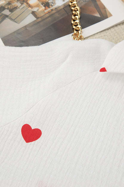 Casual Love Print Patchwork Ruffle V Neck Long Sleeve Two Pieces