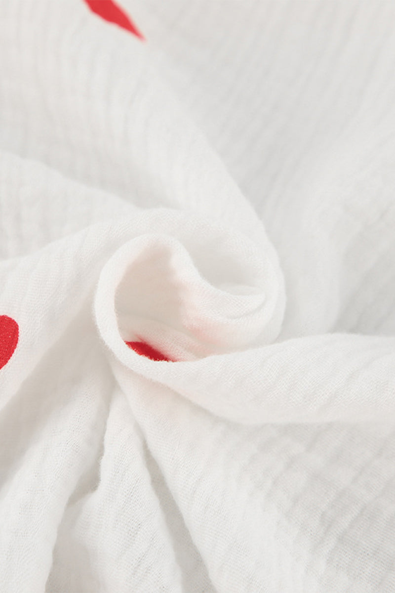 Casual Love Print Patchwork Ruffle V Neck Long Sleeve Two Pieces