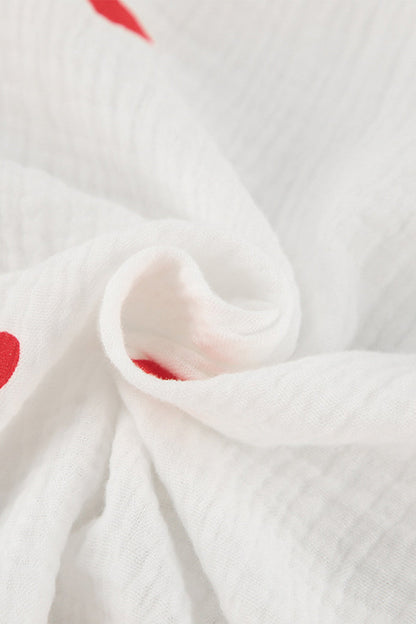 Casual Love Print Patchwork Ruffle V Neck Long Sleeve Two Pieces