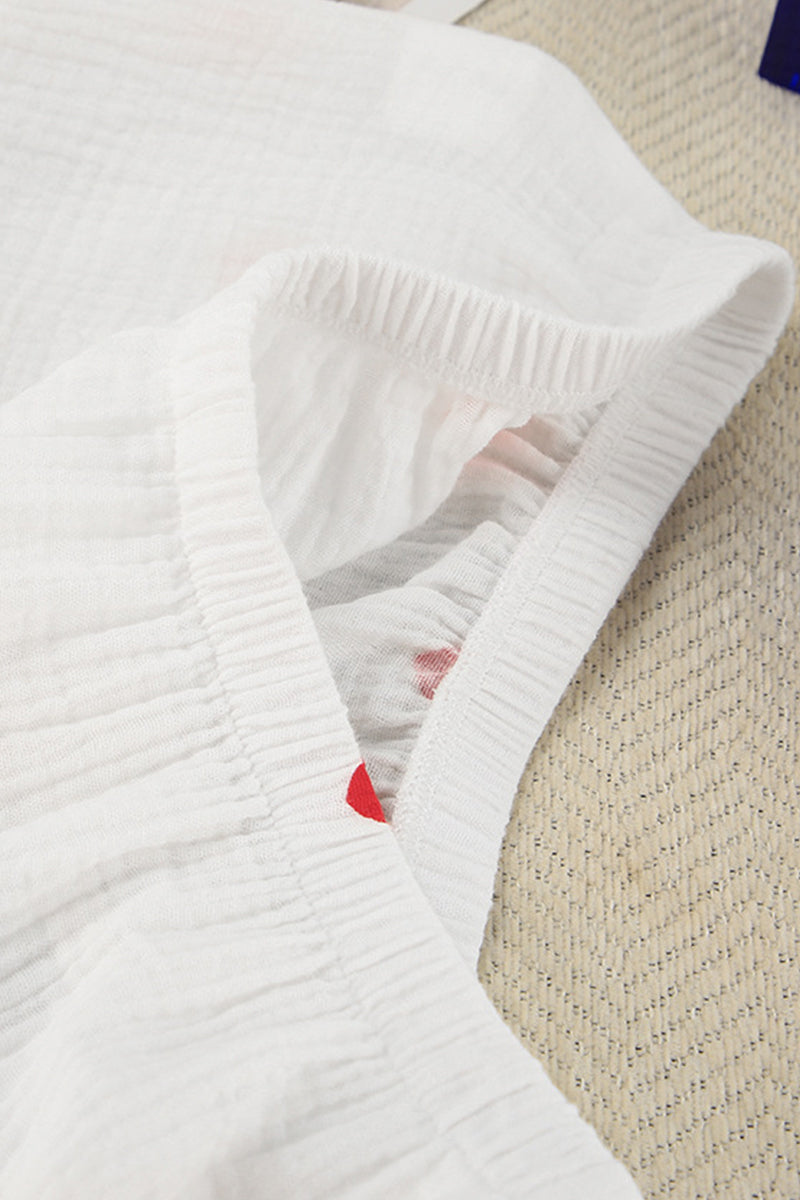 Casual Love Print Patchwork Ruffle V Neck Long Sleeve Two Pieces