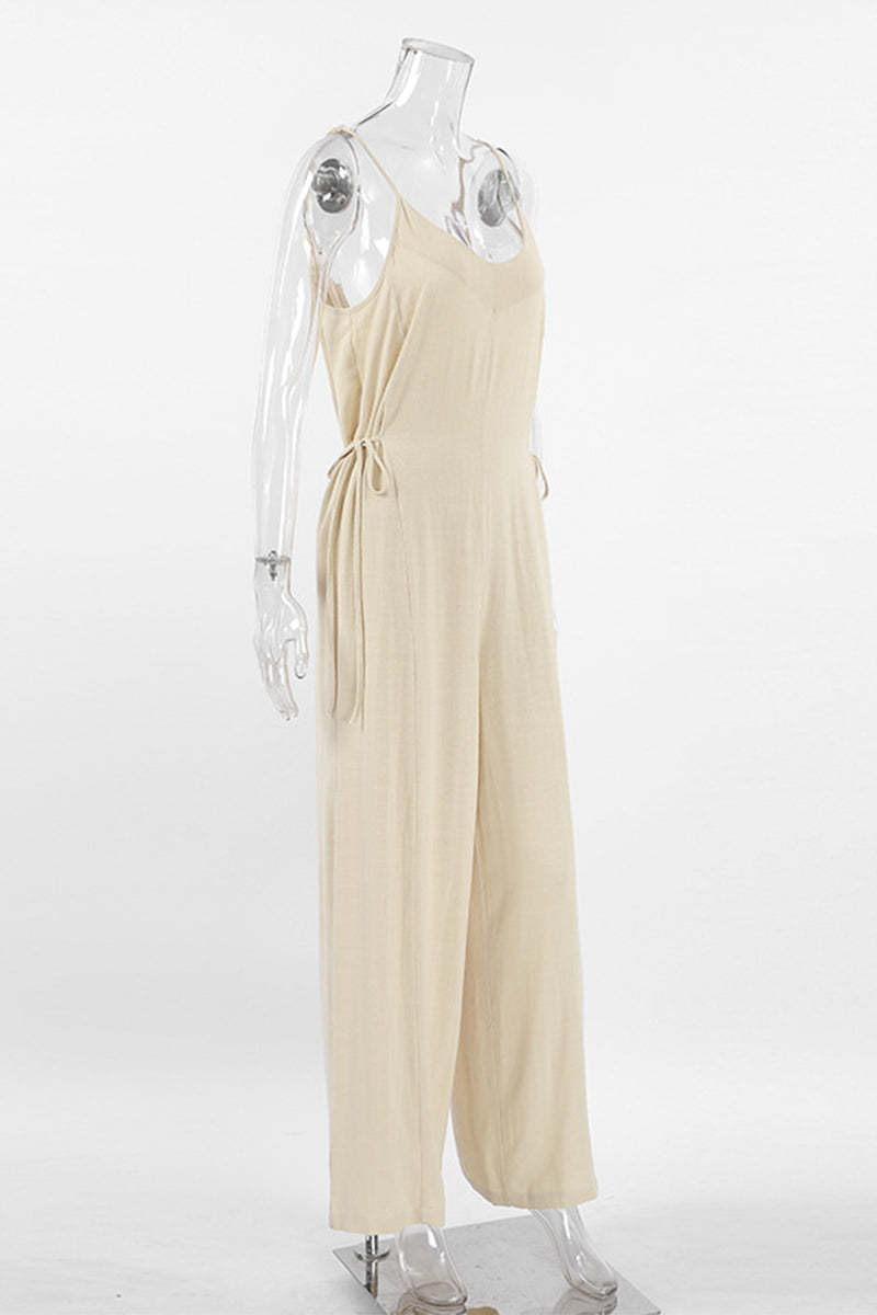 Casual Draw String V Neck Loose Jumpsuits