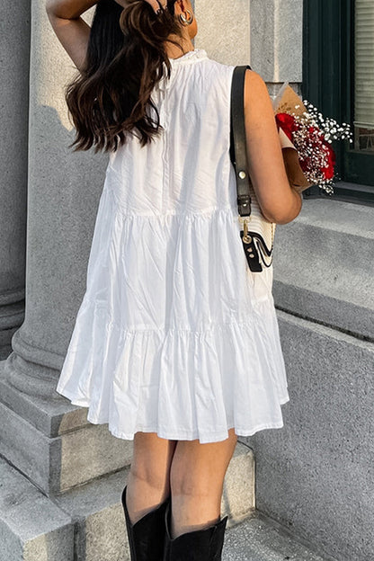 Casual Patchwork Ruffle O Neck Sleeveless Dresses