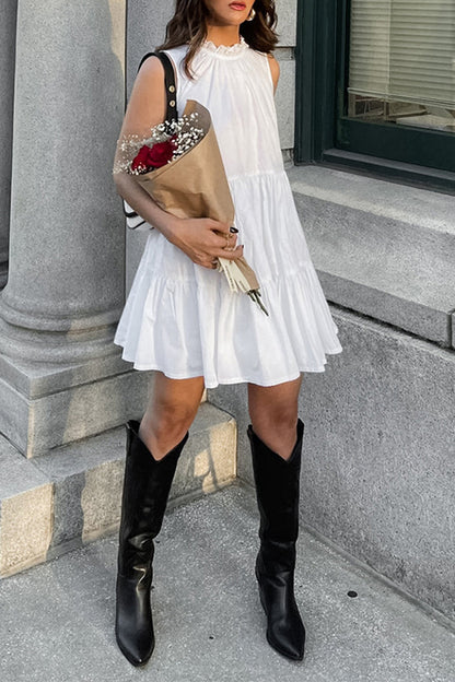 Casual Patchwork Ruffle O Neck Sleeveless Dresses