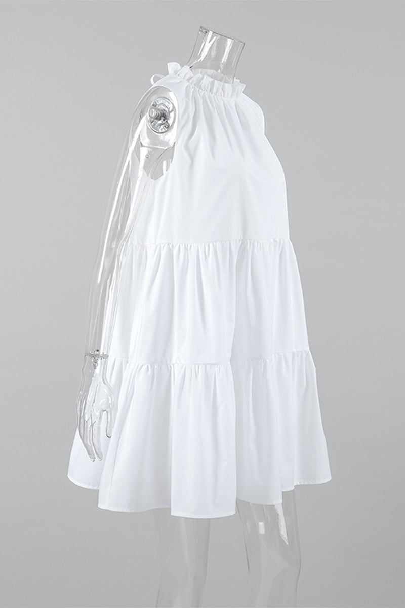 Casual Patchwork Ruffle O Neck Sleeveless Dresses