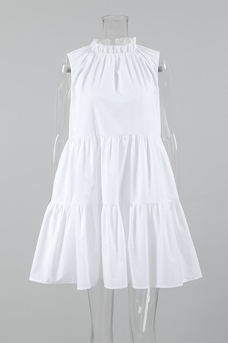 Casual Patchwork Ruffle O Neck Sleeveless Dresses