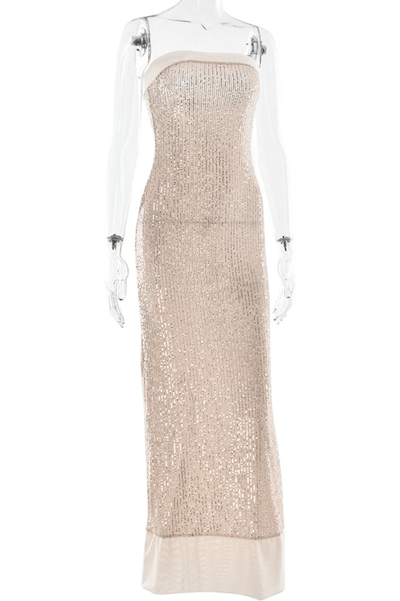 Sexy Sequins Slit Sequined Strapless Long Dresses(3 Colors)