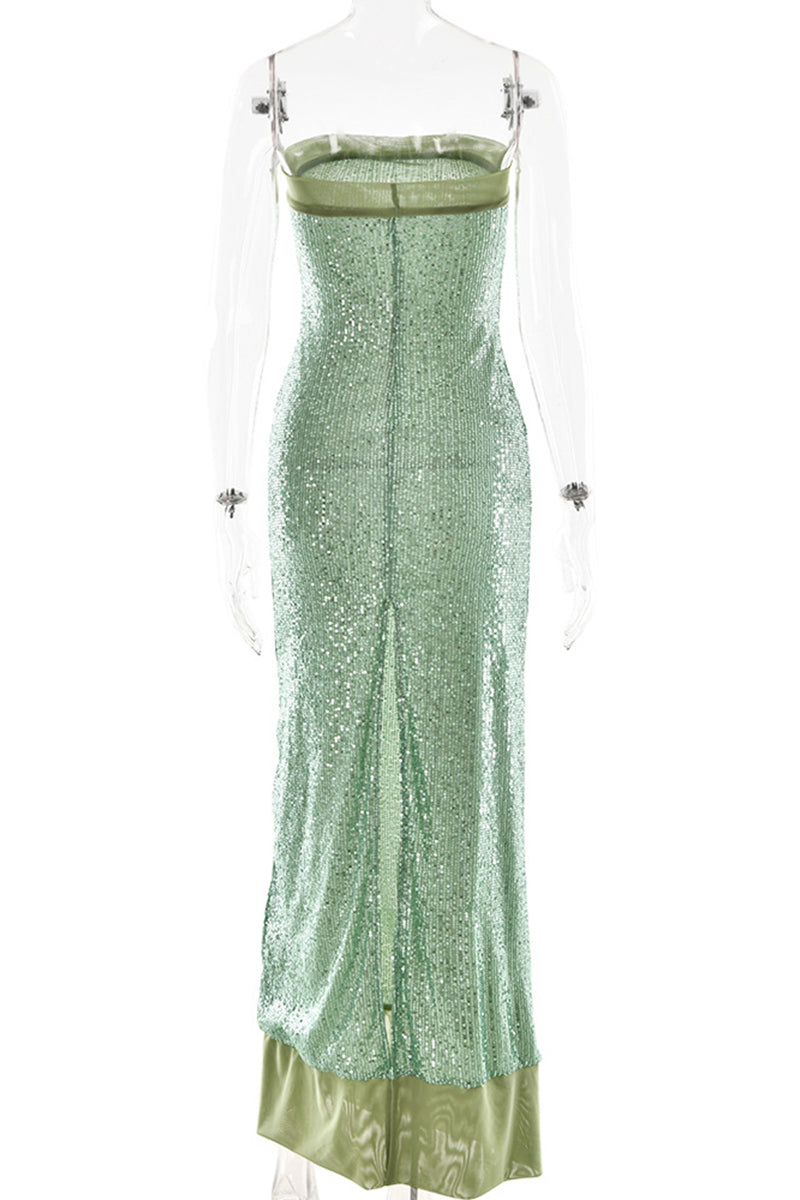 Sexy Sequins Slit Sequined Strapless Long Dresses(3 Colors)