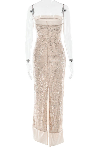 Sexy Sequins Slit Sequined Strapless Long Dresses(3 Colors)