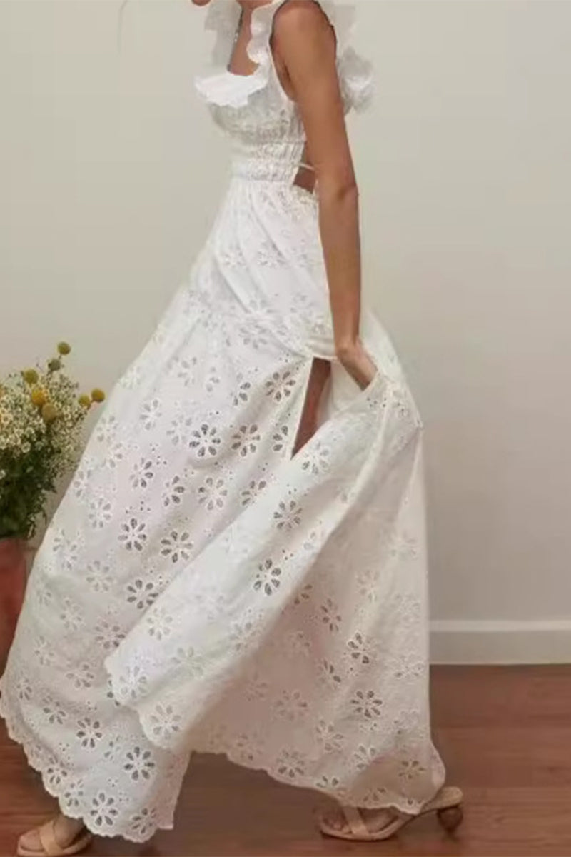 Sexy Lace Lace Up Backless Slit U Neck Sleeveless Dresses