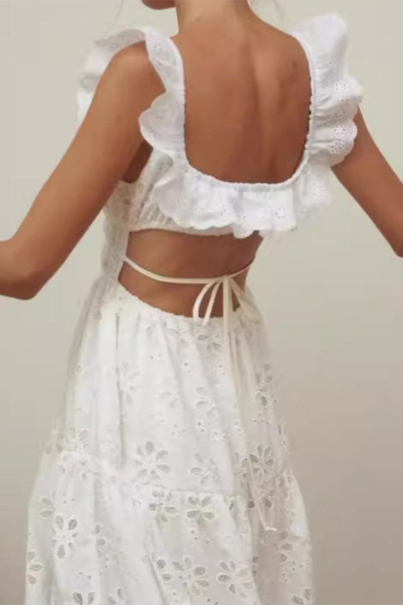 Sexy Lace Lace Up Backless Slit U Neck Sleeveless Dresses