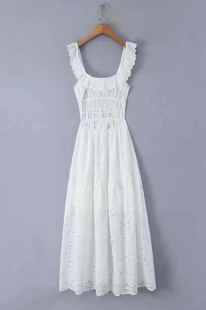 Sexy Lace Lace Up Backless Slit U Neck Sleeveless Dresses