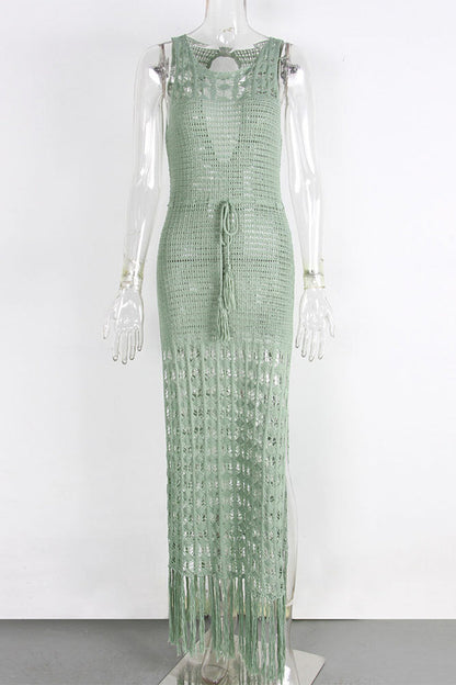 Sexy Draw String Slit Tassel Swimwears Cover Up