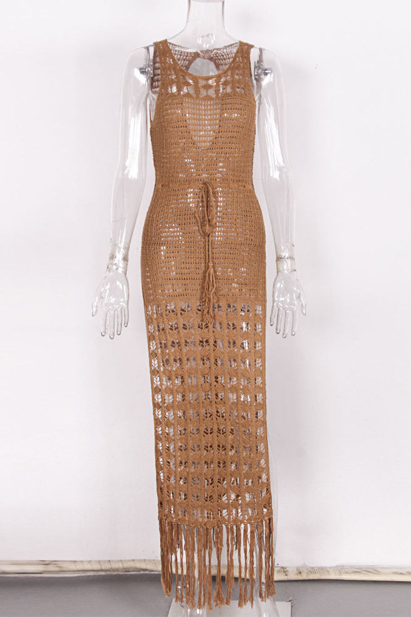 Sexy Draw String Slit Tassel Swimwears Cover Up