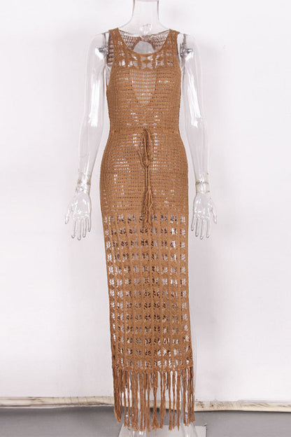 Sexy Draw String Slit Tassel Swimwears Cover Up