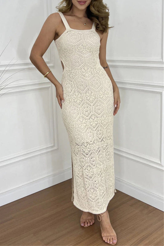 Sexy Hollow Out Slit Square Neck One Step Skirt Dresses(4 Colors)