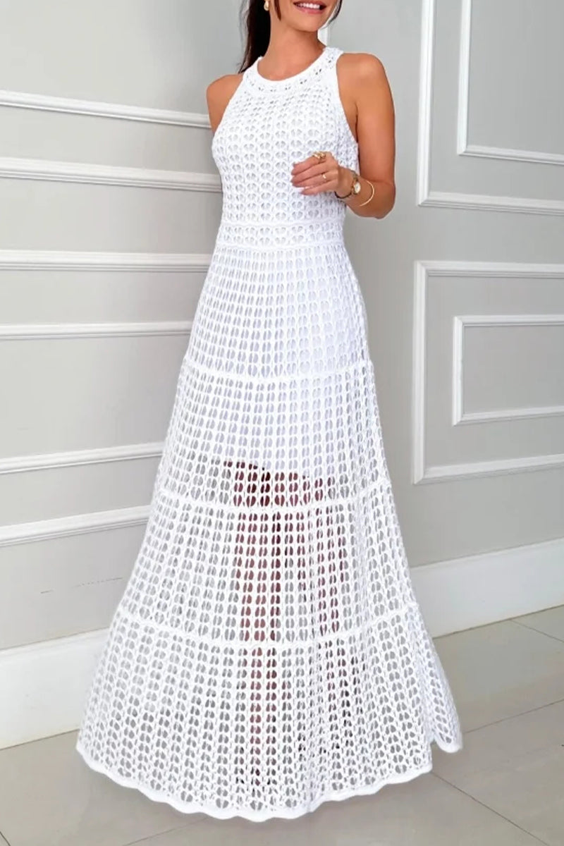 Sexy Hollow Out O Neck Sleeveless Dresses(3 Colors)