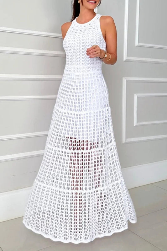 Sexy Hollow Out O Neck Sleeveless Dresses(3 Colors)