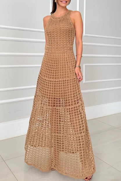 Sexy Hollow Out O Neck Sleeveless Dresses(3 Colors)