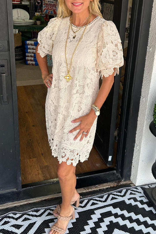 Casual Lace O Neck Short Sleeve Dresses(7 Colors)