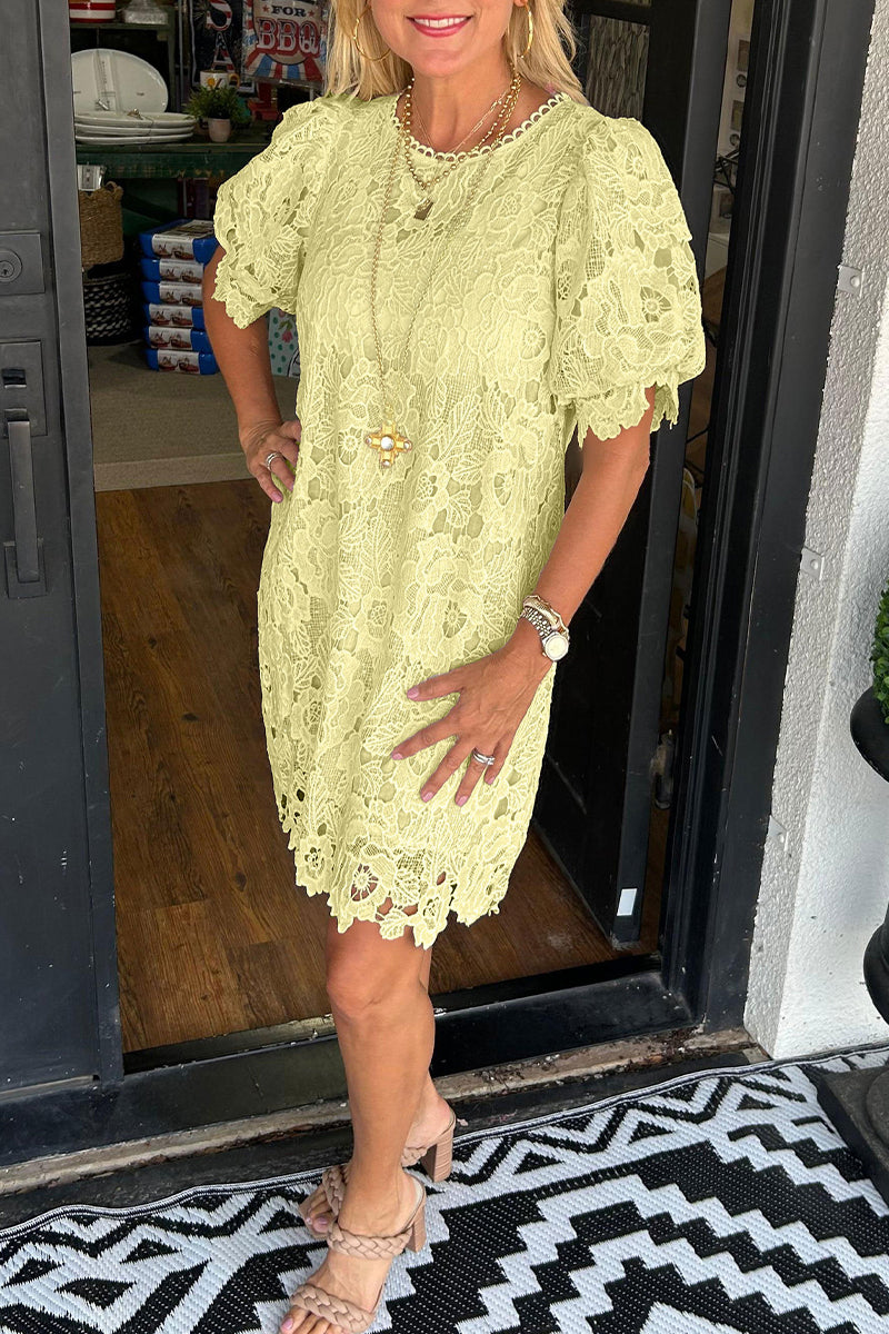 Casual Lace O Neck Short Sleeve Dresses(7 Colors)