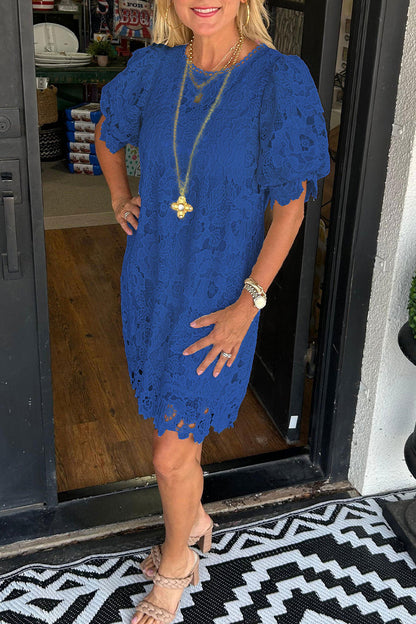 Casual Lace O Neck Short Sleeve Dresses(7 Colors)