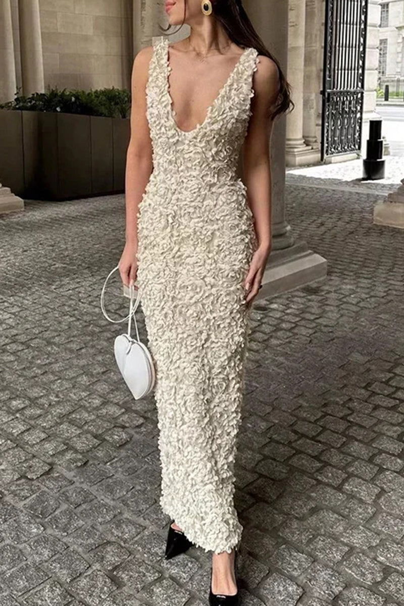 Sexy Flower Shape V Neck One Step Skirt Dresses