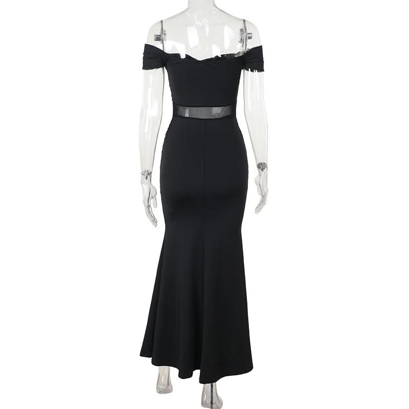 Off shoulder mesh patchwork ruched maxi dress  | Festival Outfits Women