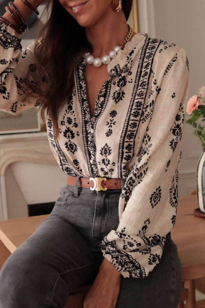 Celebrities Geometric Print Buttons Lotus Leaf Collar Blouses