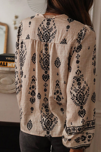 Celebrities Geometric Print Buttons Lotus Leaf Collar Blouses