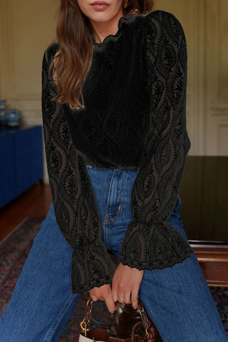 Sexy Lace Flounce Lotus Leaf Collar Blouses